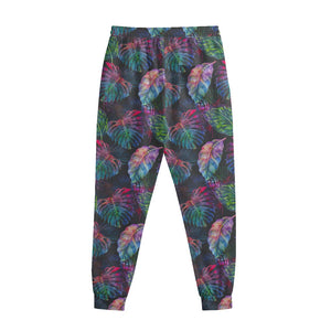 Colorful Tropical Leaves Pattern Print Sweatpants