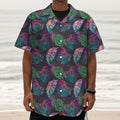 Colorful Tropical Leaves Pattern Print Textured Short Sleeve Shirt