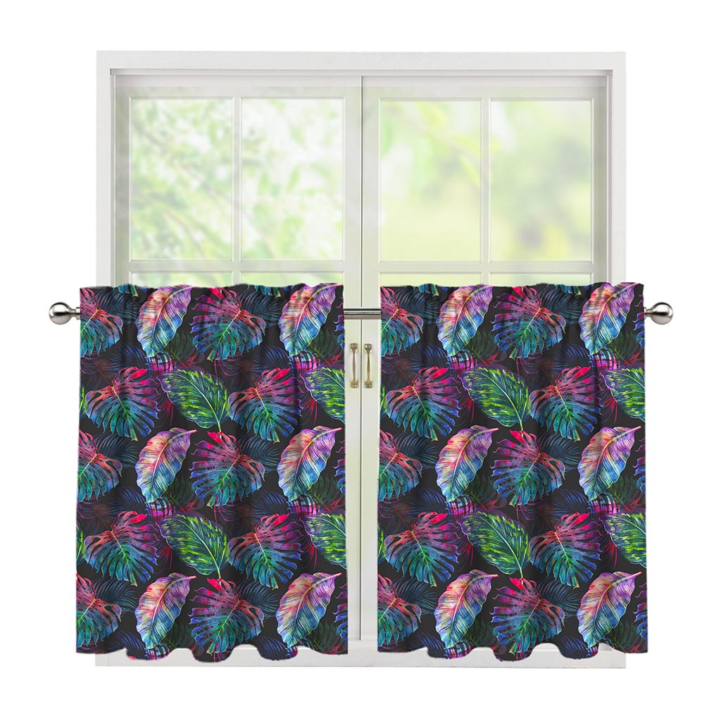 Colorful Tropical Leaves Pattern Print Tier Curtains