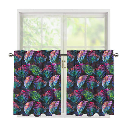 Colorful Tropical Leaves Pattern Print Tier Curtains