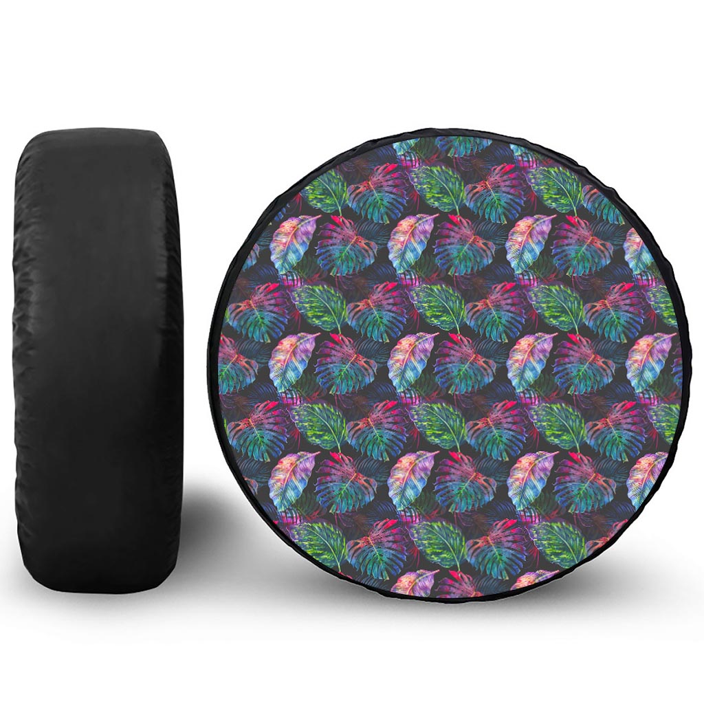 Colorful Tropical Leaves Pattern Print Tire Cover