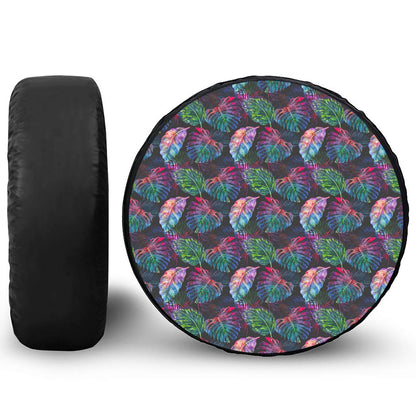Colorful Tropical Leaves Pattern Print Tire Cover