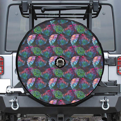 Colorful Tropical Leaves Pattern Print Tire Cover With Camera Hole