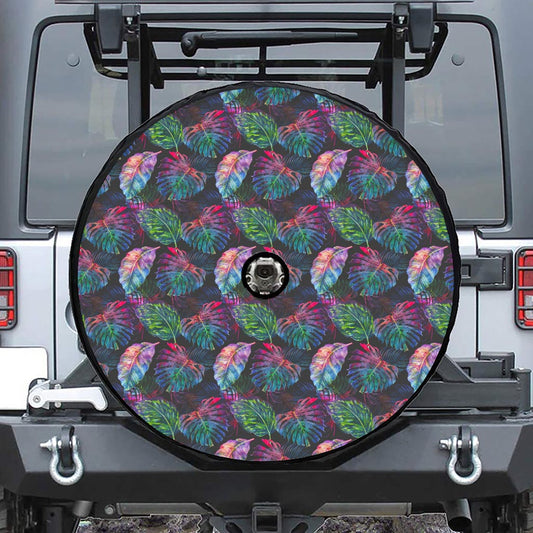 Colorful Tropical Leaves Pattern Print Tire Cover With Camera Hole