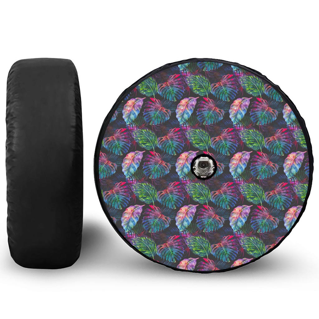 Colorful Tropical Leaves Pattern Print Tire Cover With Camera Hole