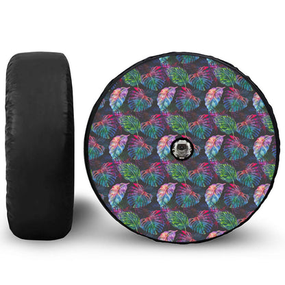 Colorful Tropical Leaves Pattern Print Tire Cover With Camera Hole