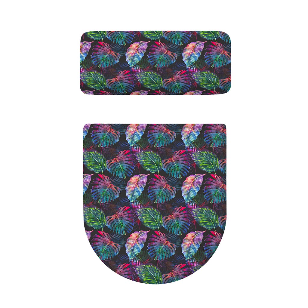 Colorful Tropical Leaves Pattern Print Toilet Lid And Tank Cover Set