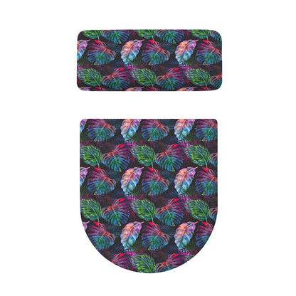 Colorful Tropical Leaves Pattern Print Toilet Lid And Tank Cover Set