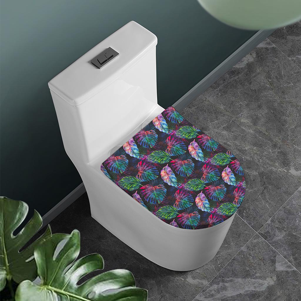 Colorful Tropical Leaves Pattern Print Toilet Lid Cover
