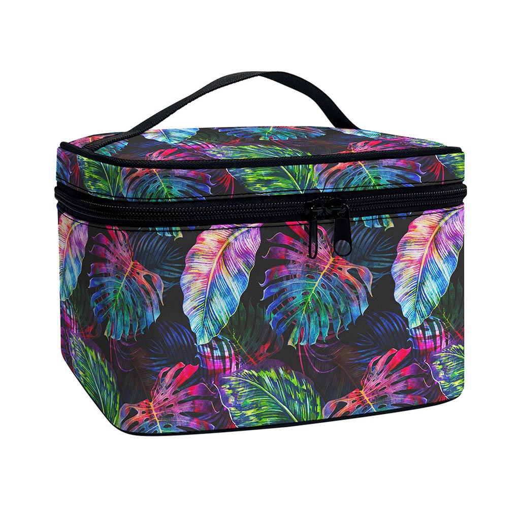Colorful Tropical Leaves Pattern Print Travel Makeup Bag