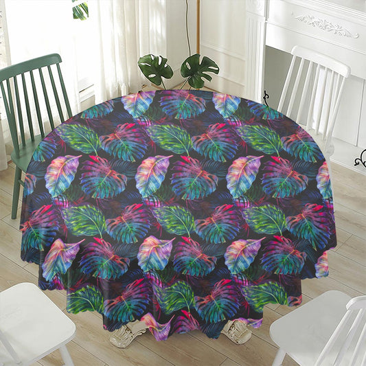 Colorful Tropical Leaves Pattern Print Waterproof Round Tablecloth