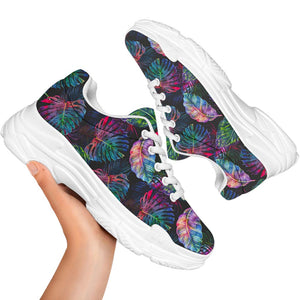 Colorful Tropical Leaves Pattern Print White Chunky Shoes