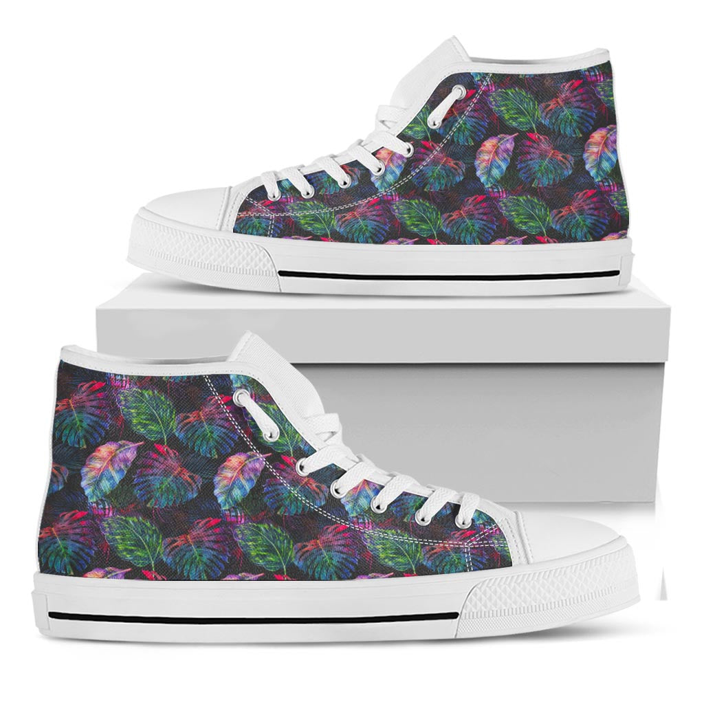 Colorful Tropical Leaves Pattern Print White High Top Sneakers