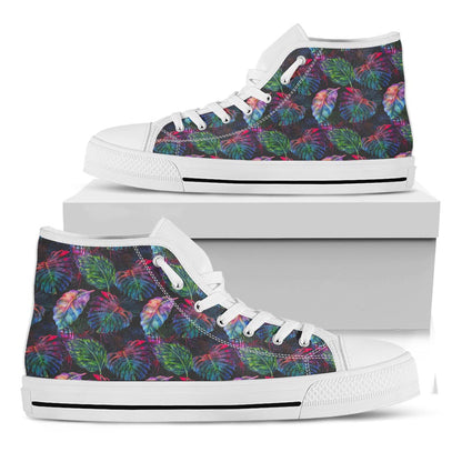 Colorful Tropical Leaves Pattern Print White High Top Sneakers