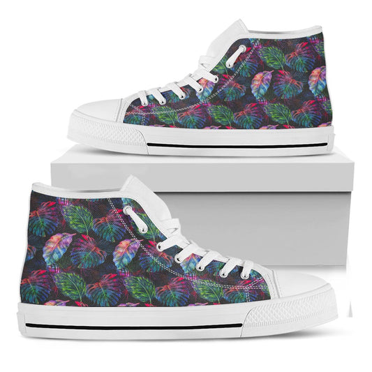 Colorful Tropical Leaves Pattern Print White High Top Sneakers