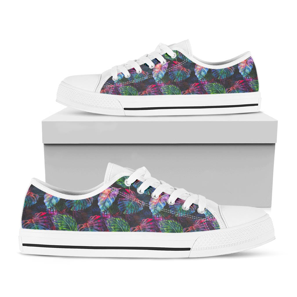 Colorful Tropical Leaves Pattern Print White Low Top Sneakers