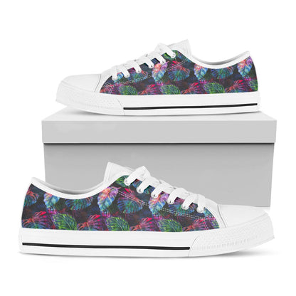 Colorful Tropical Leaves Pattern Print White Low Top Sneakers