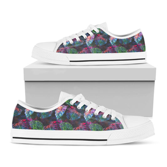 Colorful Tropical Leaves Pattern Print White Low Top Sneakers