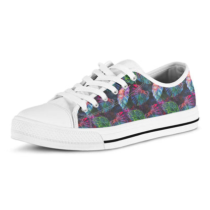 Colorful Tropical Leaves Pattern Print White Low Top Sneakers