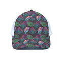 Colorful Tropical Leaves Pattern Print White Mesh Trucker Hat