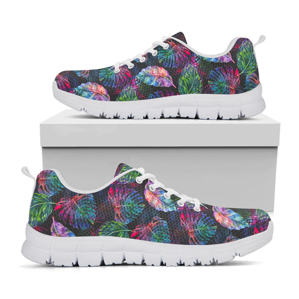 Colorful Tropical Leaves Pattern Print White Running Shoes