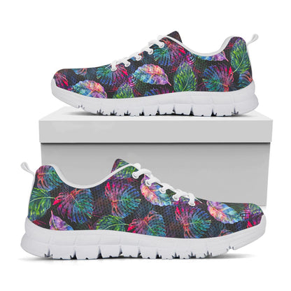 Colorful Tropical Leaves Pattern Print White Running Shoes