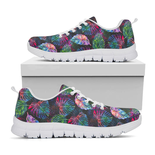 Colorful Tropical Leaves Pattern Print White Running Shoes