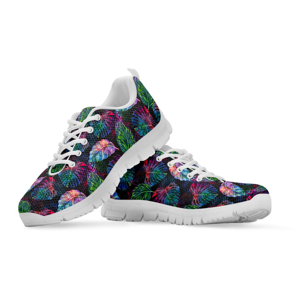 Colorful Tropical Leaves Pattern Print White Running Shoes