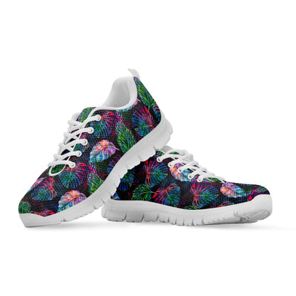 Colorful Tropical Leaves Pattern Print White Running Shoes