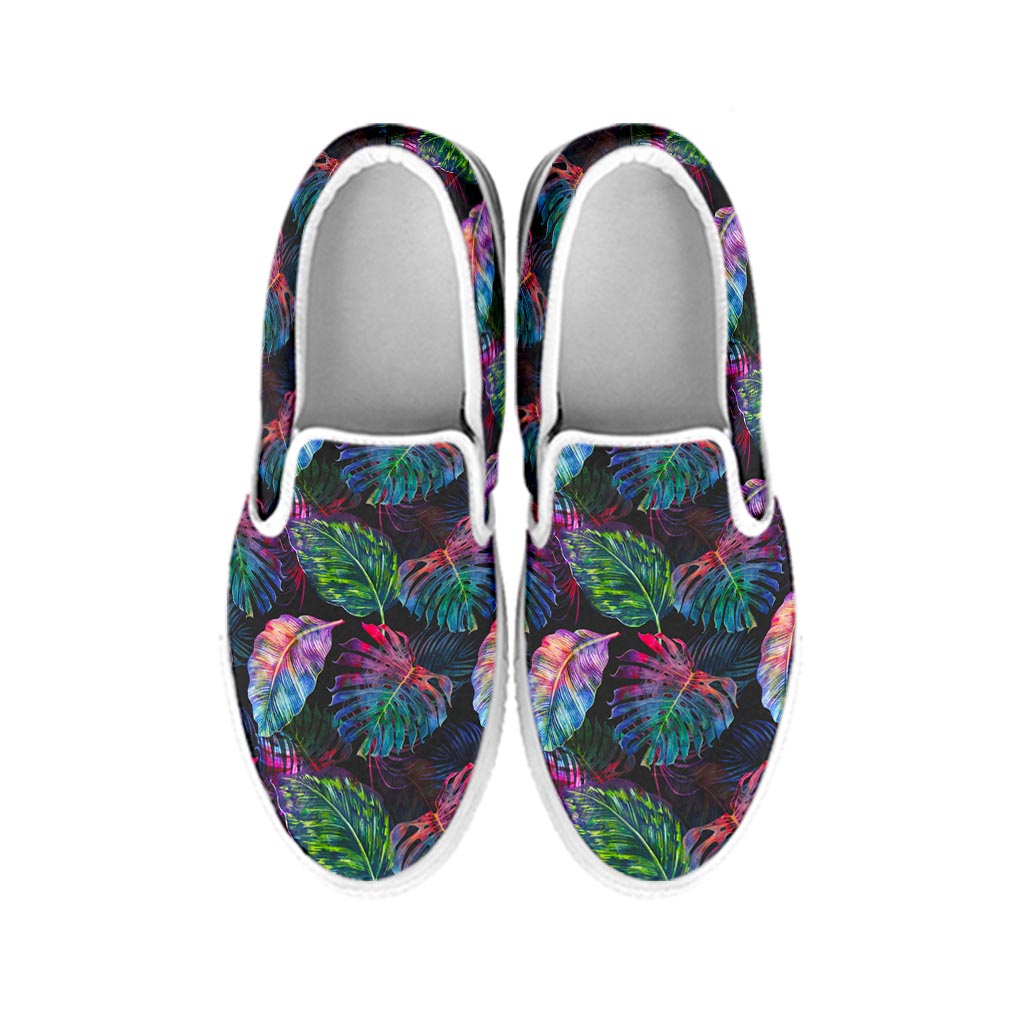 Colorful Tropical Leaves Pattern Print White Slip On Sneakers