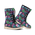 Colorful Tropical Leaves Pattern Print Winter Boots