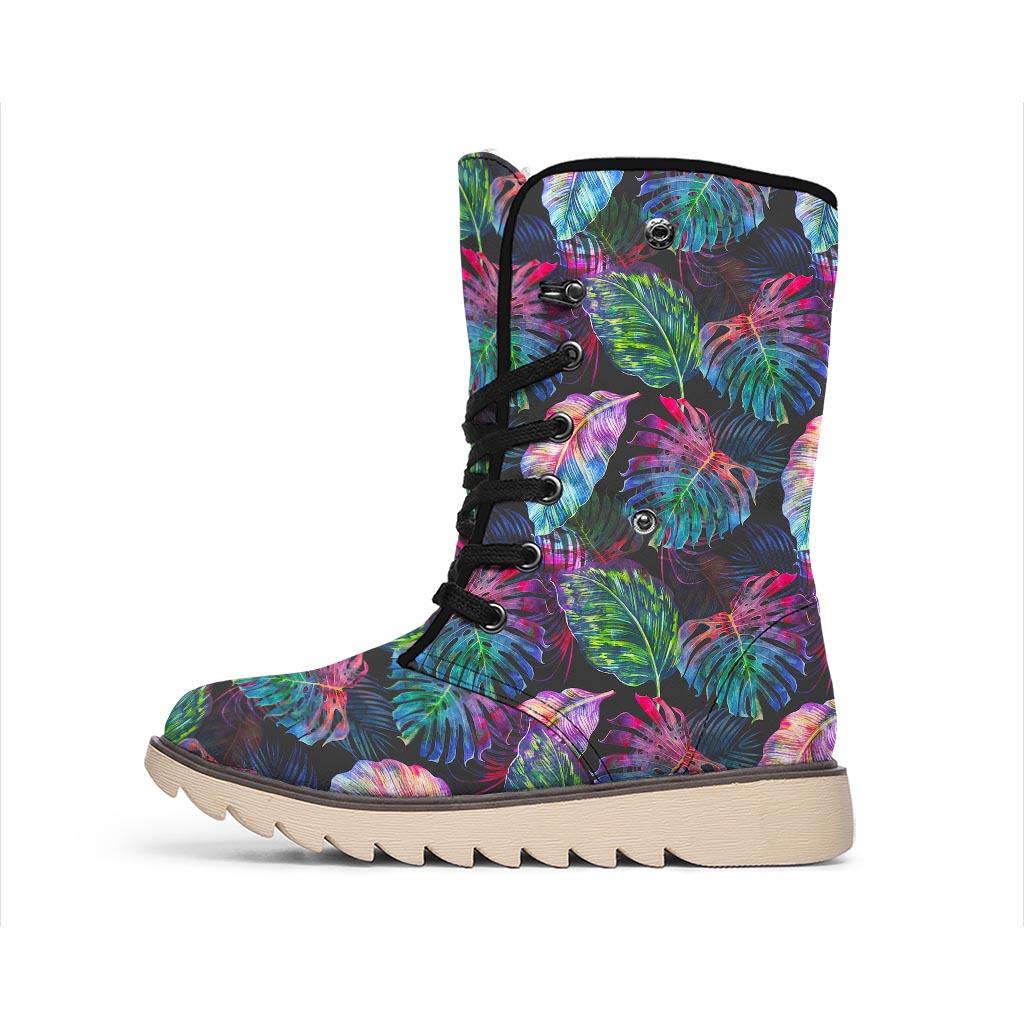 Colorful Tropical Leaves Pattern Print Winter Boots