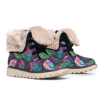 Colorful Tropical Leaves Pattern Print Winter Boots