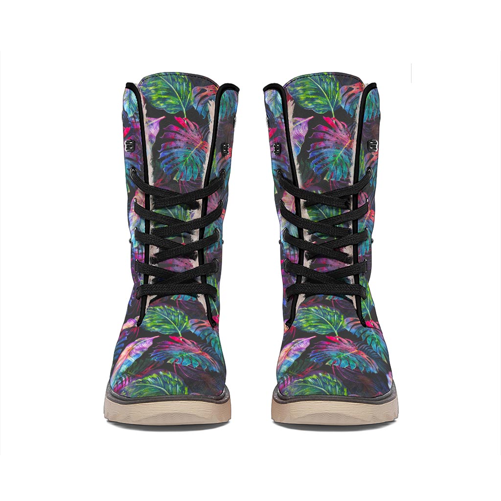 Colorful Tropical Leaves Pattern Print Winter Boots