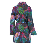 Colorful Tropical Leaves Pattern Print Women's Bathrobe