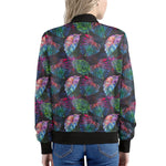Colorful Tropical Leaves Pattern Print Women's Bomber Jacket