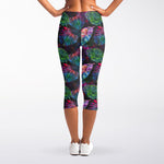 Colorful Tropical Leaves Pattern Print Women's Capri Leggings