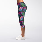 Colorful Tropical Leaves Pattern Print Women's Capri Leggings