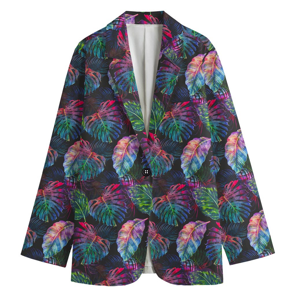Colorful Tropical Leaves Pattern Print Women's Cotton Blazer