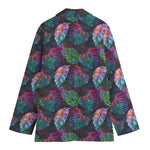 Colorful Tropical Leaves Pattern Print Women's Cotton Blazer