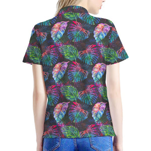 Colorful Tropical Leaves Pattern Print Women's Polo Shirt