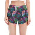 Colorful Tropical Leaves Pattern Print Women's Split Running Shorts