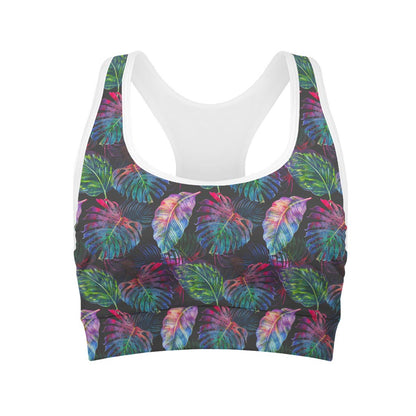 Colorful Tropical Leaves Pattern Print Women's Sports Bra