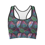 Colorful Tropical Leaves Pattern Print Women's Sports Bra