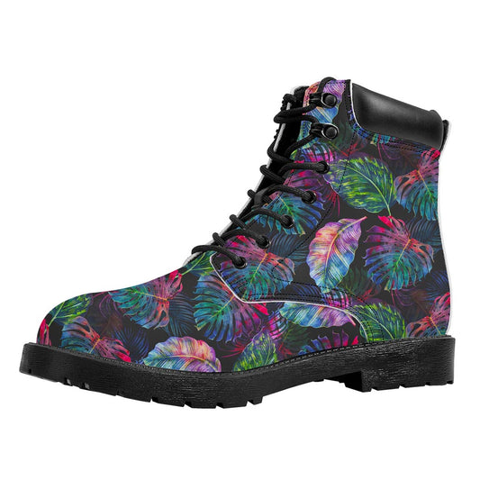 Colorful Tropical Leaves Pattern Print Work Boots