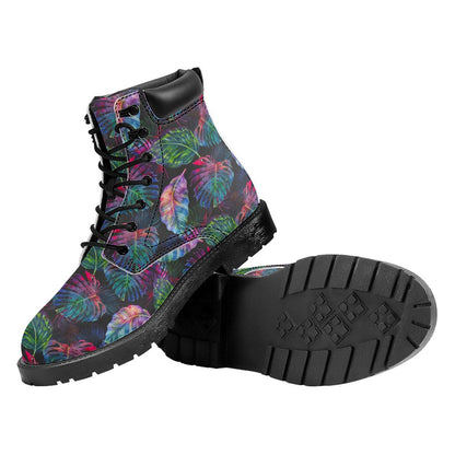 Colorful Tropical Leaves Pattern Print Work Boots