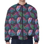 Colorful Tropical Leaves Pattern Print Zip Sleeve Bomber Jacket