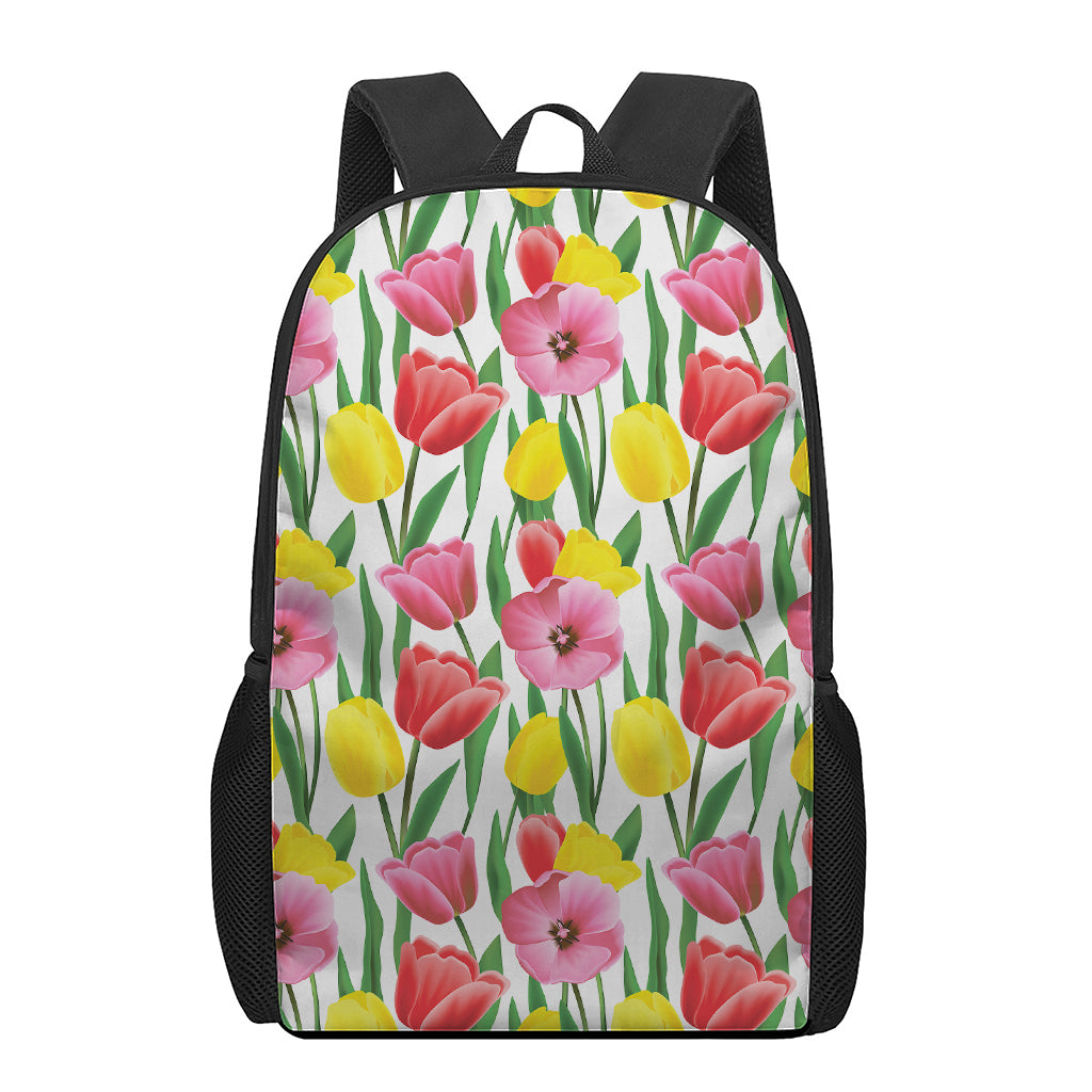 Colorful Tulip Pattern Print 17 Inch Backpack