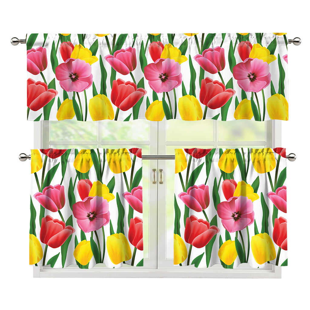 Colorful Tulip Pattern Print 3 Piece Kitchen Curtains
