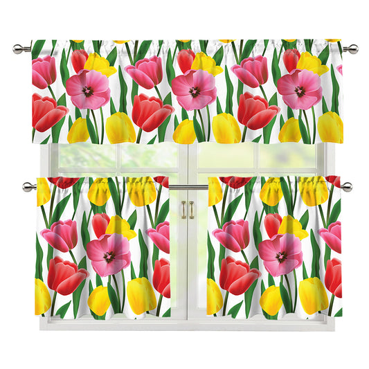 Colorful Tulip Pattern Print 3 Piece Kitchen Curtains